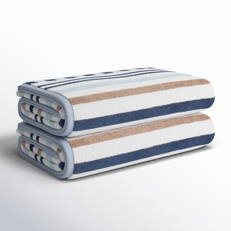 Gilus 100% Cotton Stripe Textured Beach Towel, Morning Blue