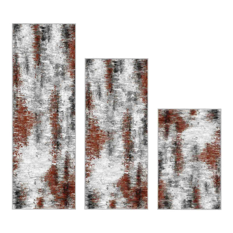 Tapis de cuisine antidérapant lavable à la machine (ensemble de 3), Rouge rouille