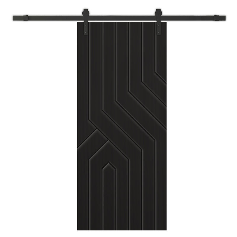 Porte de grange à panneaux en métal avec trousse de quincaillerie d'installation, 30 po x 96 po, Noir, Noir mat