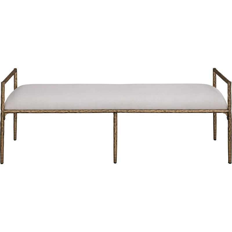 Banc rembourré Axis, Tissu beige texturé en lin, Laiton brossé