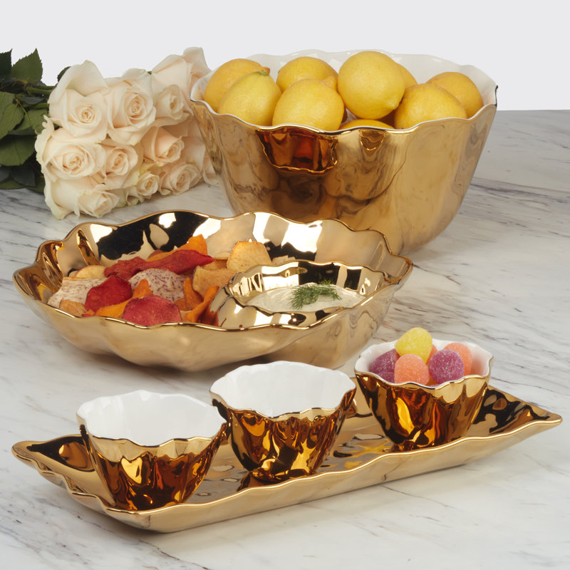Gold Coast Rectangular Gold Ceramic Platter for Chips & Dip