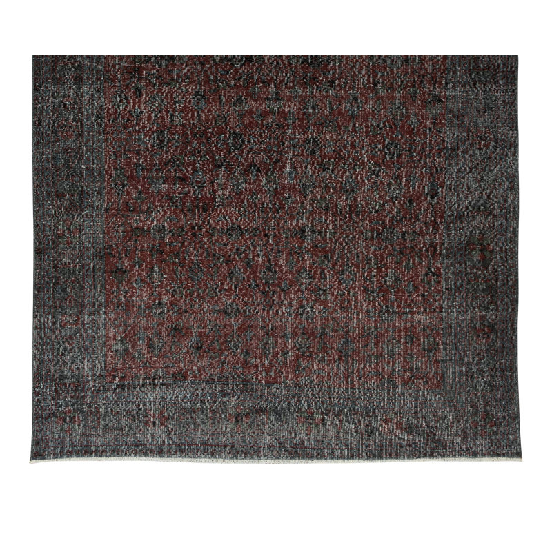 Tapis turc en laine fabriqué à la main de 6,5 po x 6,6 pi et teint en rouge pour des intérieurs modernes