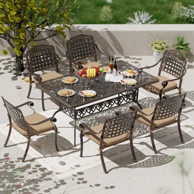 Tamorion 6 - Person Patio Dining Set with Rectangular Table , Cushions Included