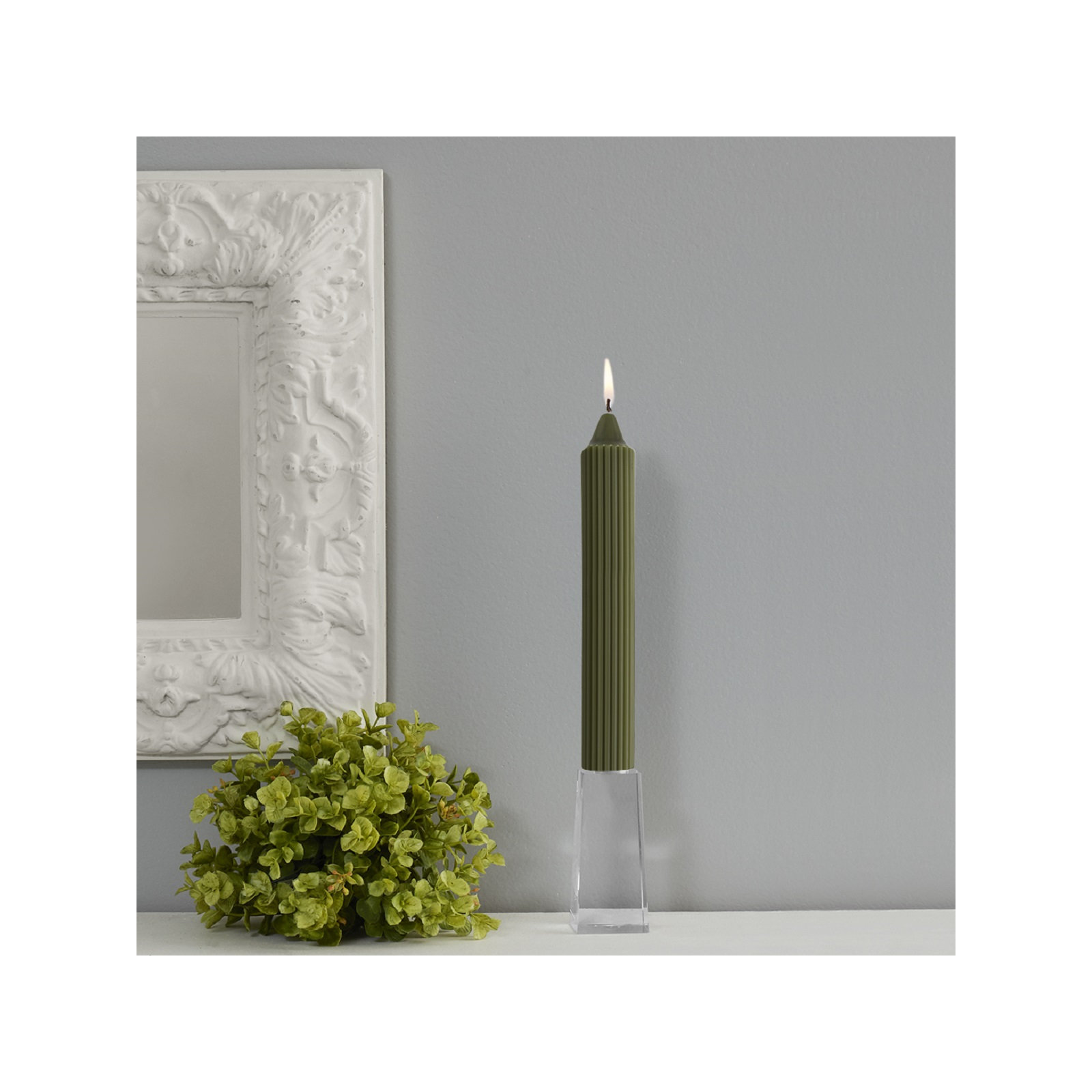Grecian Collenette Unscented Taper Candle, Dark Olive, 9" H x 1.25" W x 1.25" D