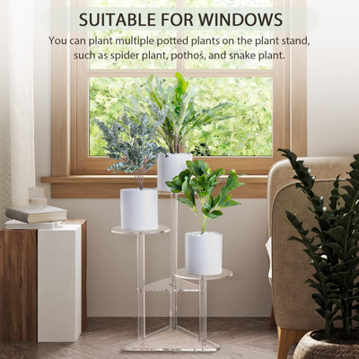 Acrylic Corner Plant Stand 3 Tier , Clear Indoor Plant Shelf Plant , Flower Display Rack Pot Holder For Living Room Balcony Window Modern