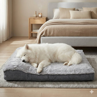 Large Dog Bed Featuring a Low-Angle Soft Pillow, Deluxe Construction with Comfortable and Soft Fabric, Includes Non-Slip Bottom, Washable Pet Bed Suitable for Crate Use, Color: Grey