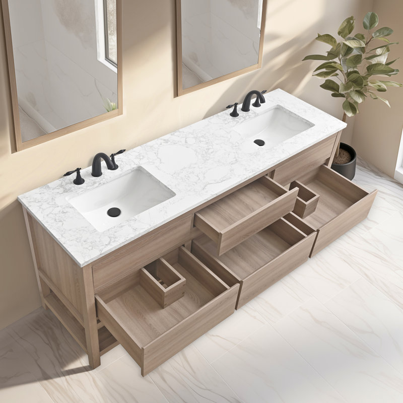 Wesli 72" Double Bathroom Vanity With Engineered Stone Top