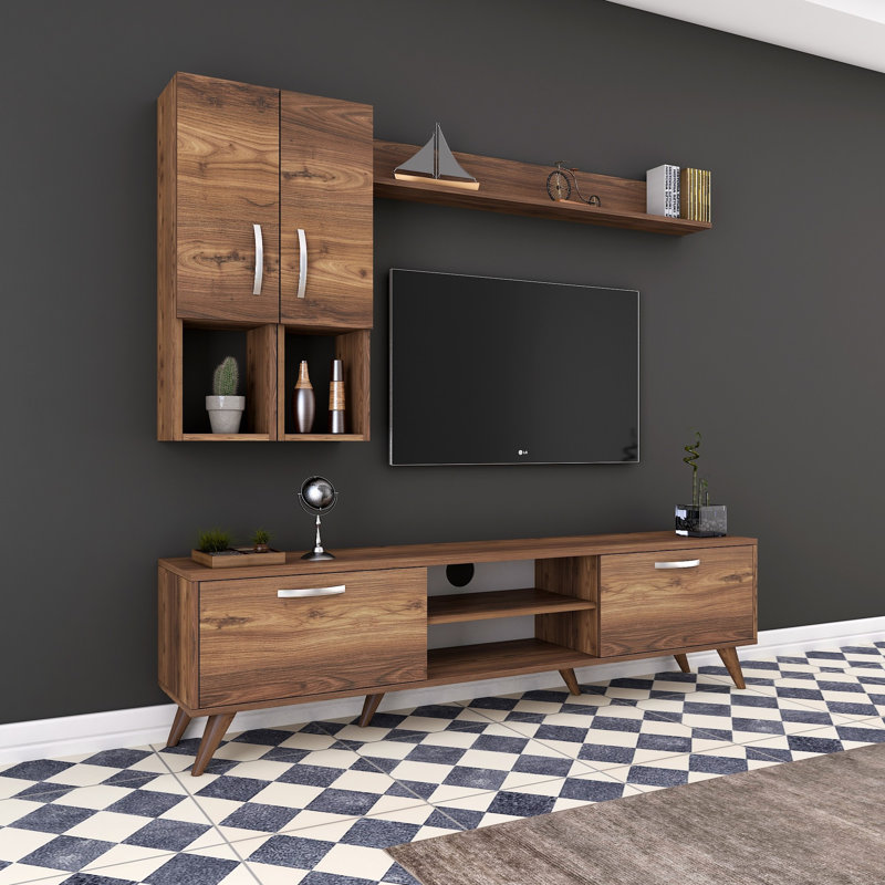 Husnu Entertainment Center for TVs up to 55", Walnut, 1 TV Stands, 1 Middle Shelf and 1 Wall Cabinet