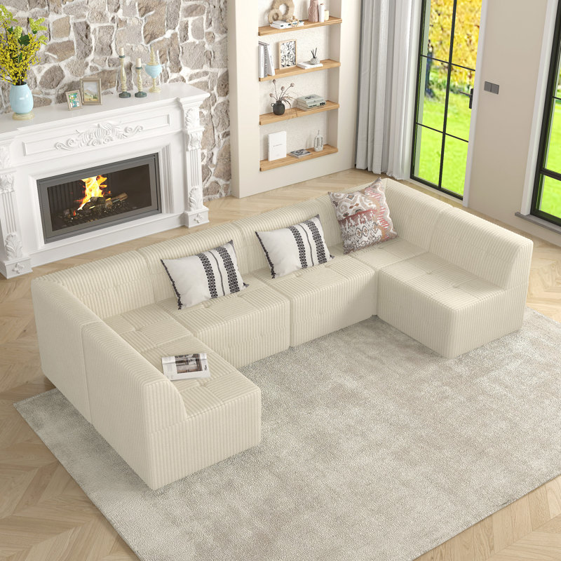 Canapé modulaire Boneless Snedicor, Velours côtelé beige