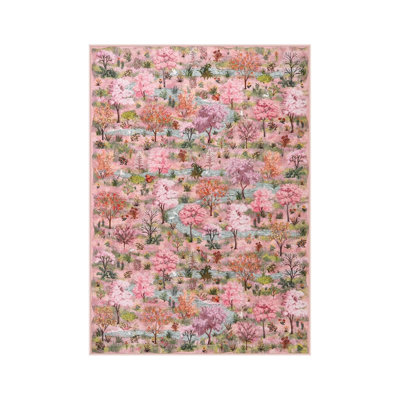 Pink Cherry Blossom Forest Rug 5 x 7 Ft for Nursery