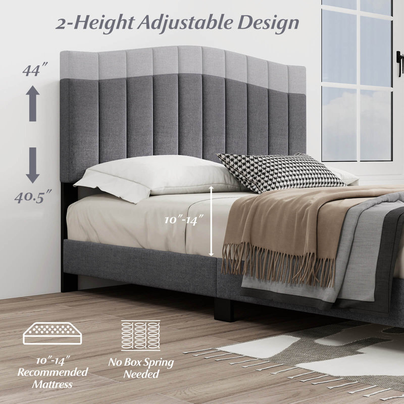 Modern Upholstered Bed Frame Queen Size Platform Bed with Wooden Slat Support