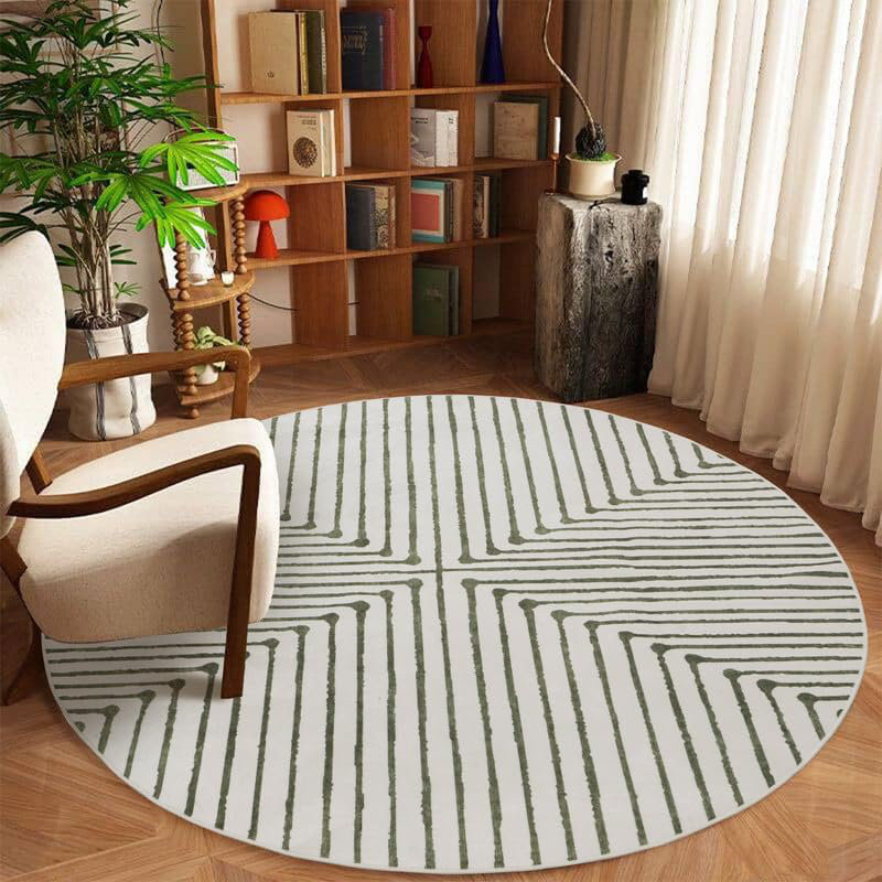 Milet - Indoor, Machine Washable Area Rug - 5'3" Round Green Beige Home Carpet, Round 5'3"