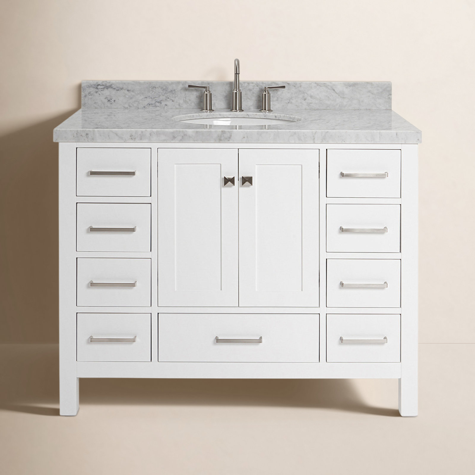 Cambridge 43'' Single Bathroom Vanity, White / Brushed Nickel, Oval