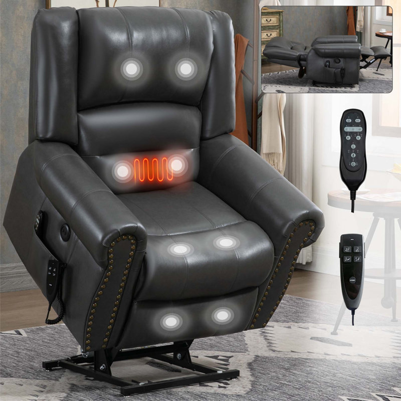 Power Lift Recliner Chair Heat Massage Dual Motor Infinite Position Up To 350 Lbs,Faux Leather, Heavy Duty Motion Mechanism With USB Ports