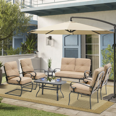 Outdoor Metal Furniture Sets, 7-Piece Patio Conversation Set With Cushions (2 Spring Chairs, 2 Patio Chairs, Loveseat With Coffee Table And Side Table by Charlton Home
