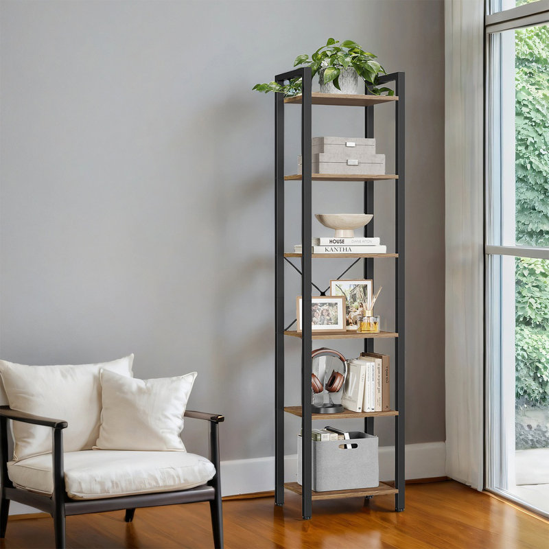 Lakesha Etagere Bookcase, Special Walnut/Black, (6 Shelves) 187.5cm H x 40cm W x 30cm D