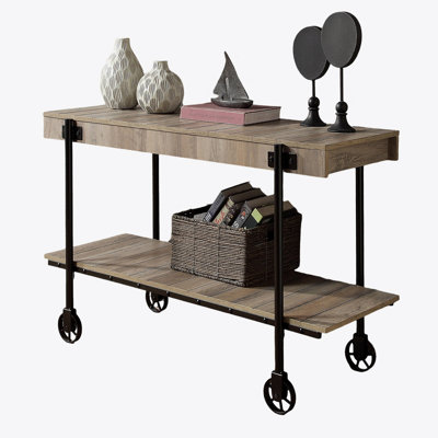 Industrial Style 1pc Sofa Table Natural Tone Slat Design Console Table Open Bottom