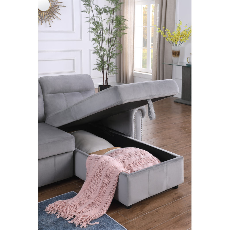 Velvet L-Shaped Sectional Reversible, Gray