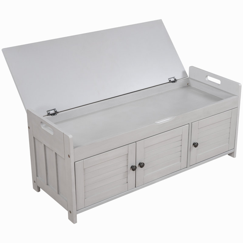Banc de rangement avec 3 portes à volets, Gris délavé
