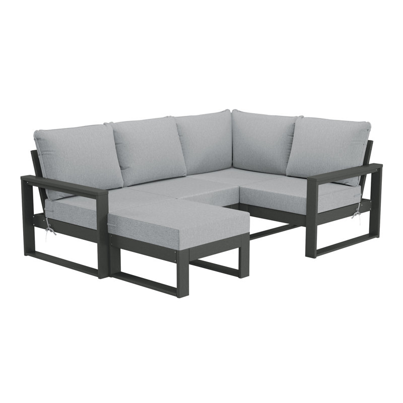 Ensemble de conversation de terrasse avec repose-pieds et cadre 5 pièces, Gris clair, Gris