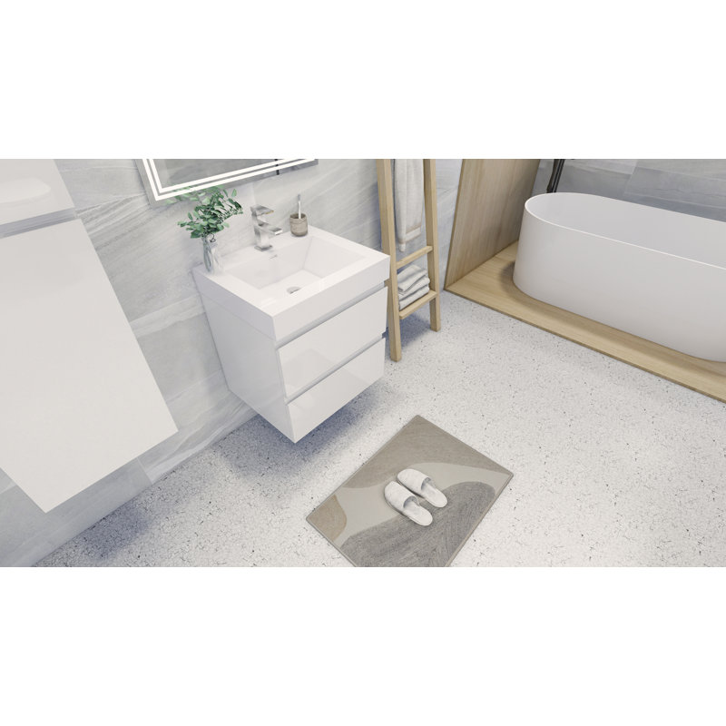 Base de meuble-lavabo simple 24 po mural seulement, Blanc très luisant