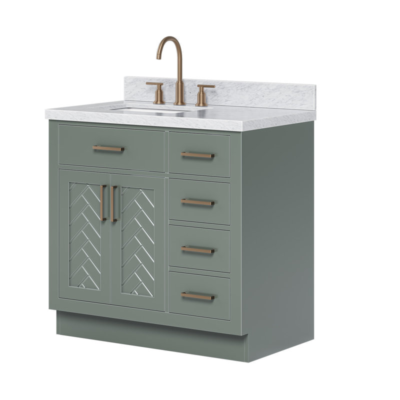 ARIEL HEPBURN 37 IN RIGHT OFFSET RECTANGULAR SINK VANITY 1,5 IN, Rectangular, Left, Vintage Green