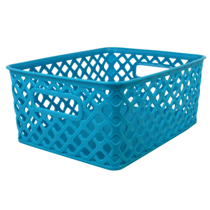 Medium Blue Durable Plastic Woven Storage Basket