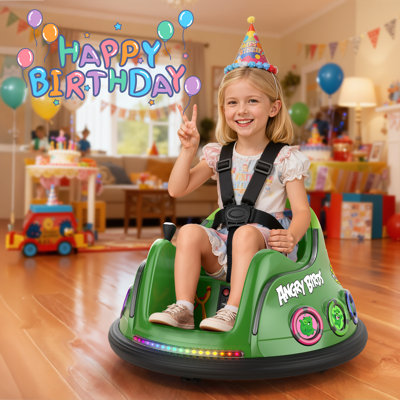 Dearauto 12V Licensed Angry Birds Electric Bumper Car for Kids, Ride on Bumper Car for Toddler with Remote Control, 360° Spin, 3 Speeds, Multiple Colorful LED Lights & Bluetooth, Gift for Aged 1.5-6