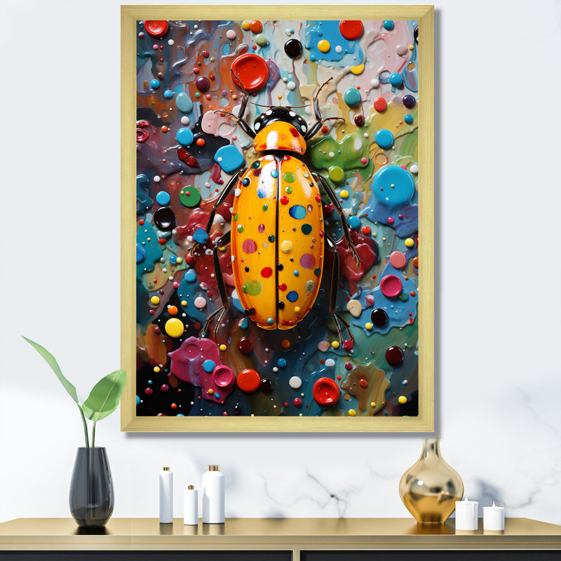 Art mural coloré insectes 1 - Insectes et insectes, H 32 po x l 24 po x P 1 po, Cadre doré simple