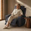 Fauteuil inclinable électrique moderne en cuir sablé bleu-gris de luxe moderne | Fauteuil inclinable de cinéma maison simple