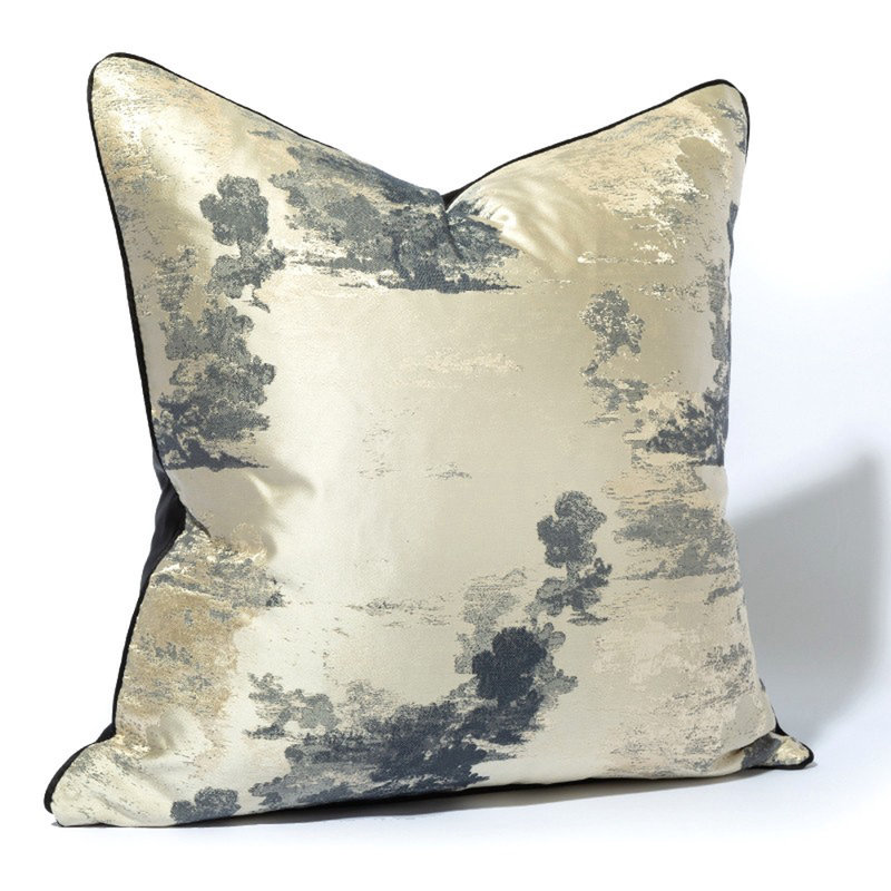 Housse de coussin réversible Abstract, Gris / beige abstrait, H 18 po x l 18 po