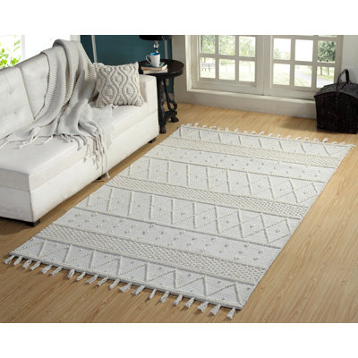 Tapis noué la en laine ivoire à la main Linden Boulevard