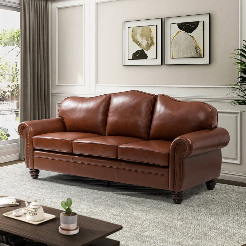Damore 81'' Wide Genuine Leather Sofa, Brown