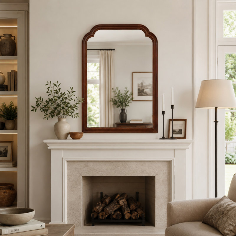 Miroir de coin arrondi en bois massif CUFEifi pour salle de bain, entrée, chambre à coucher et salon
