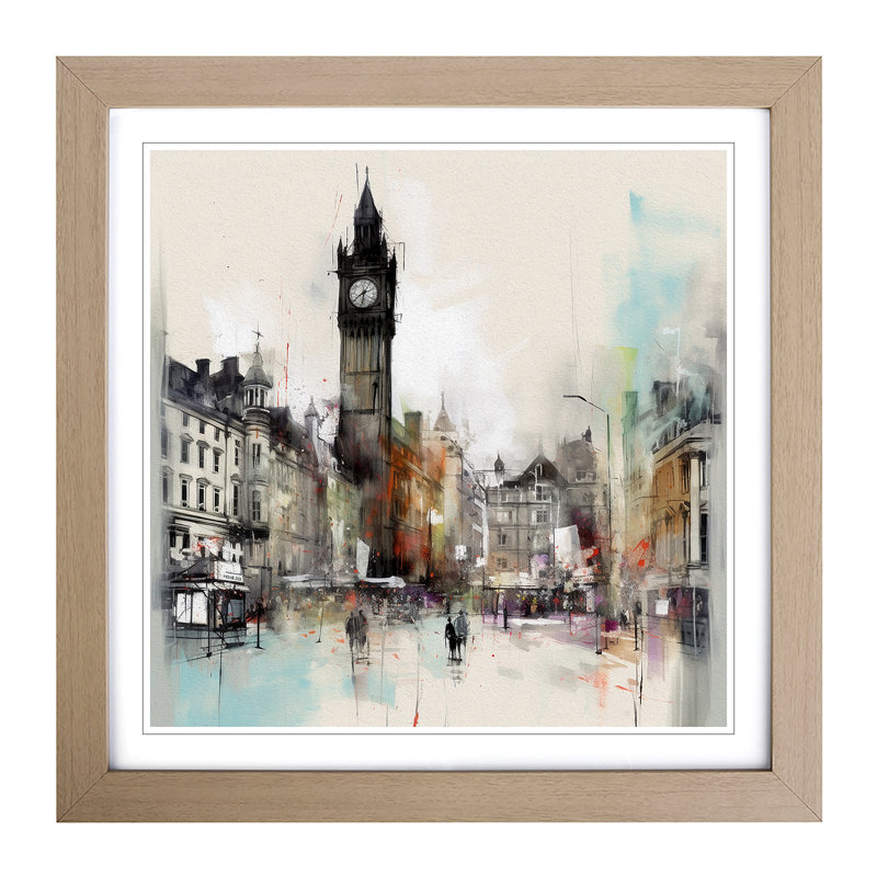 City of Manchester Gestural Art - Framed Print, Oak