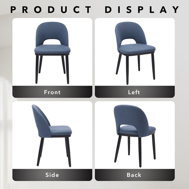 Wooden Dining Chairs, Modern Fabric Upholstered Dining Room Chai with High Back, Blue