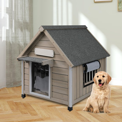 Haiya PETSCOSSET Dog House, Wooden Dog Kennel with Raised Feet for Small Dogs, Gray