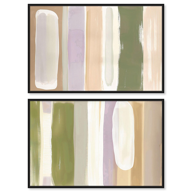Verdant Stripe Set Canvas Set of 2 Green and Blue Art by , H 30 po x l 45 po, Cadre flottant noir