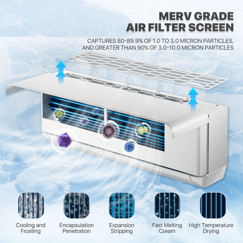 9000 BTU White Smart Control Split Air Conditioner with Heater and Remote
