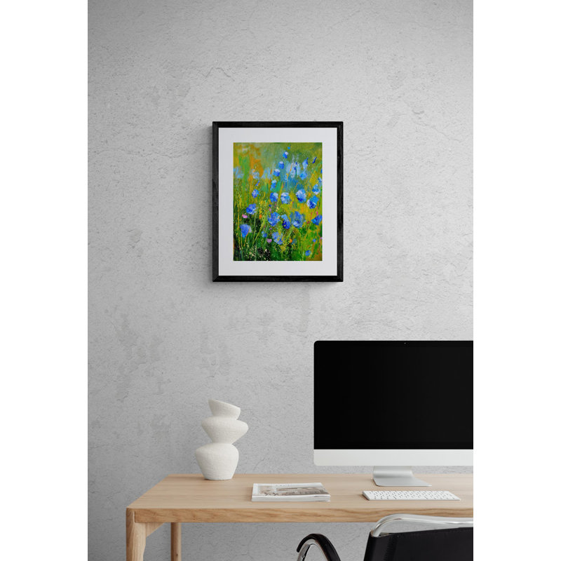 Blue Wild Flowers Print by Pol Ledent, 21.25" H x 17.25" W, Black Framed Paper