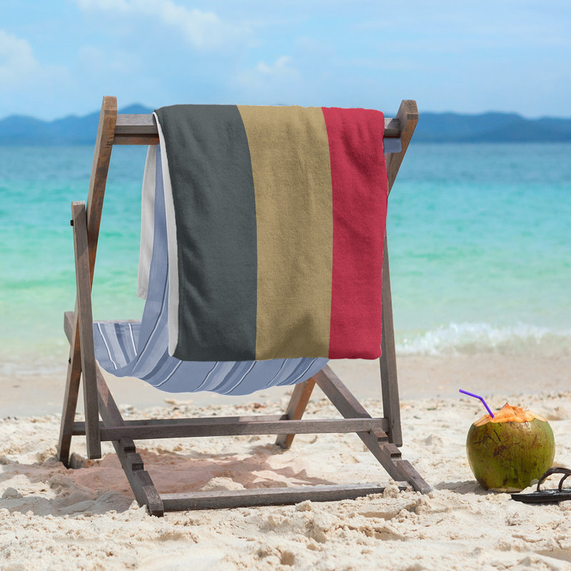 Lightweight Beach Towel, Microfiber, Steel Gray/Gold/Red