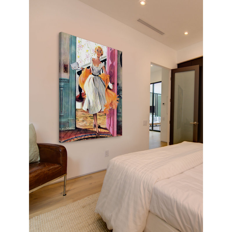 Elegant Lady in Striped Dress Canvas Art Print
