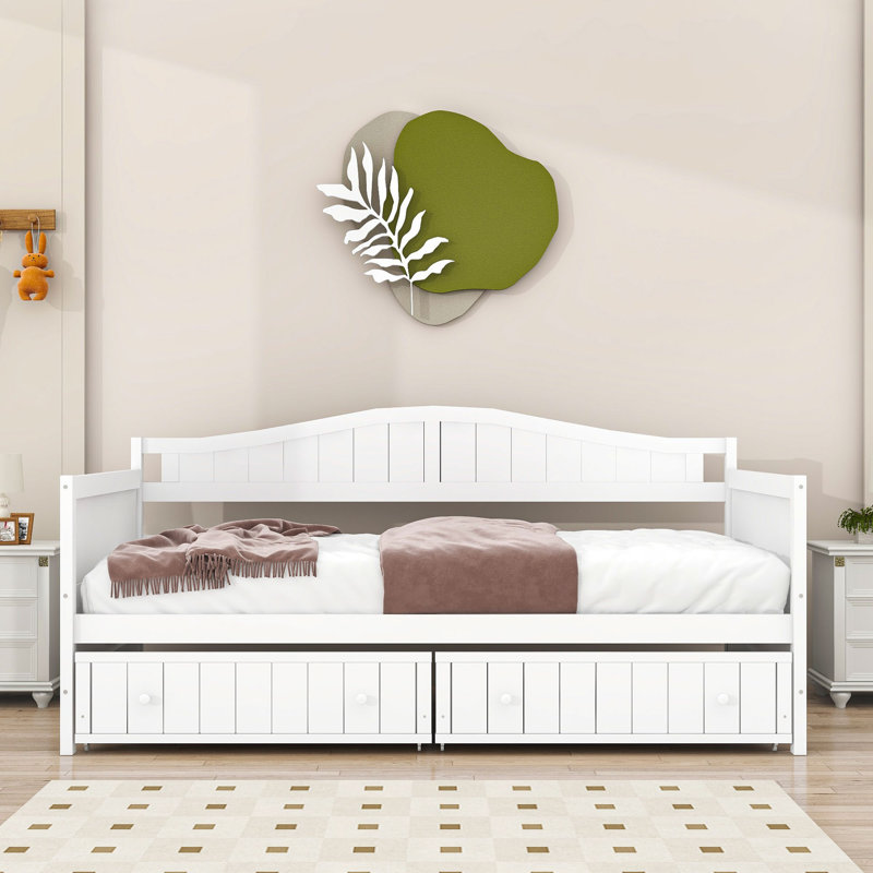 Twin Size Wood Daybed with Two Drawers, White