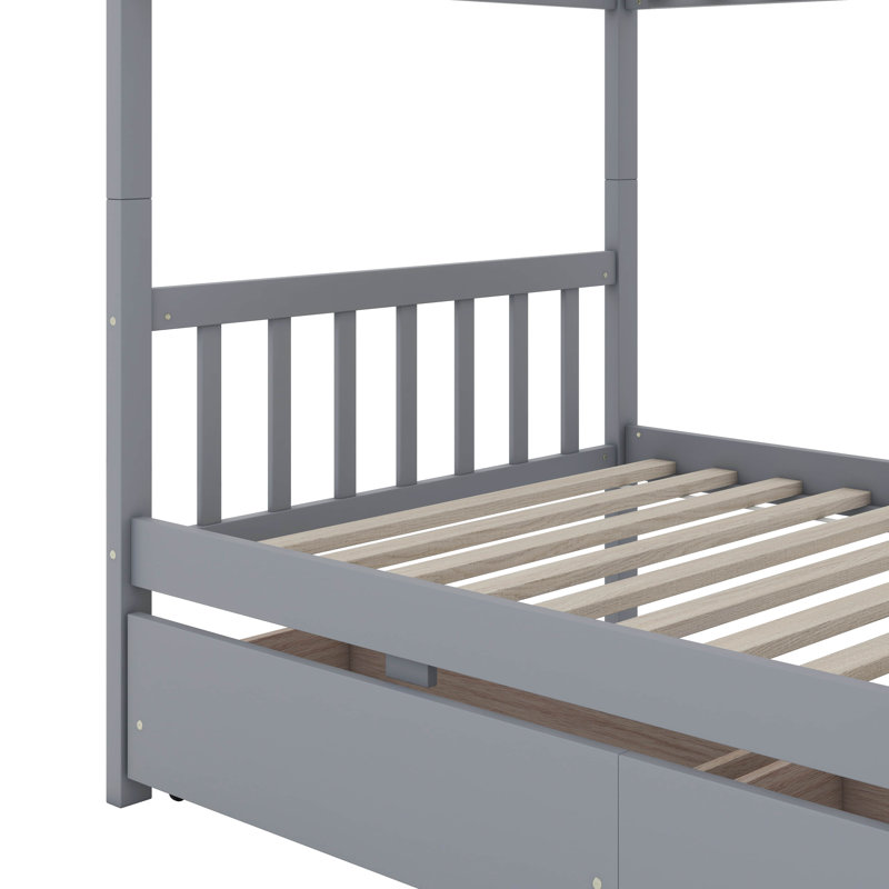 Lit superposé simple au-dessus de simple avec 2 tiroirs Design convertible polyvalent, Gris
