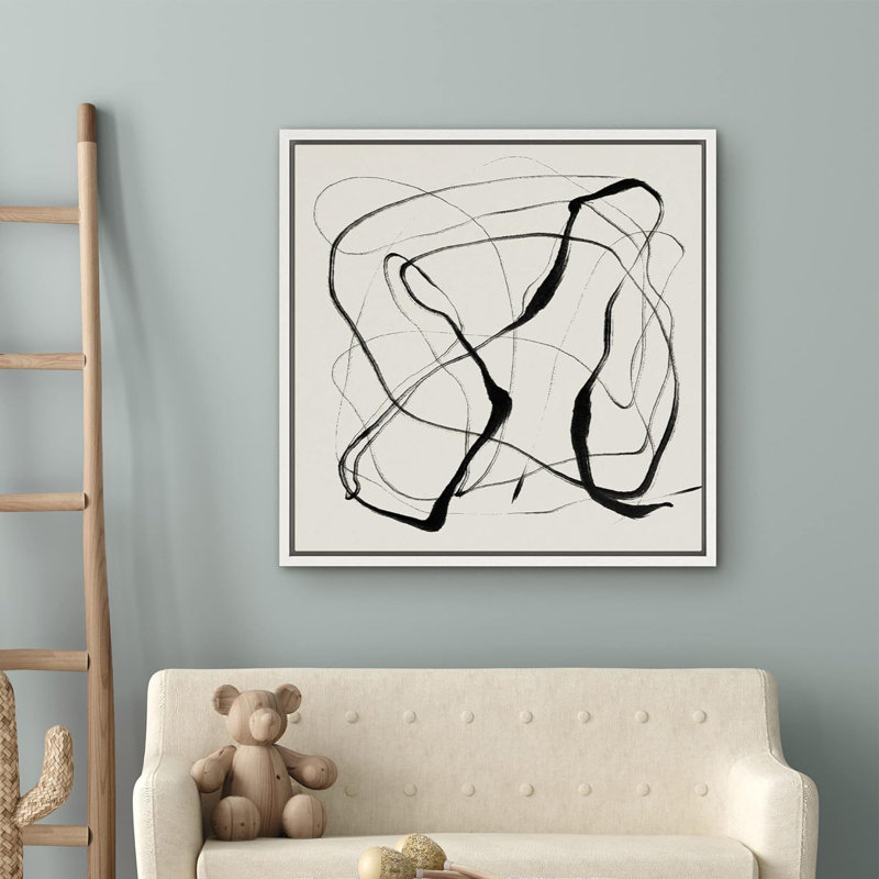 Graffiti Black Ribbon Line Collage Abstract Shapes Modern Art Decorative Contemporary Minimal, impression sur toile, Blanc