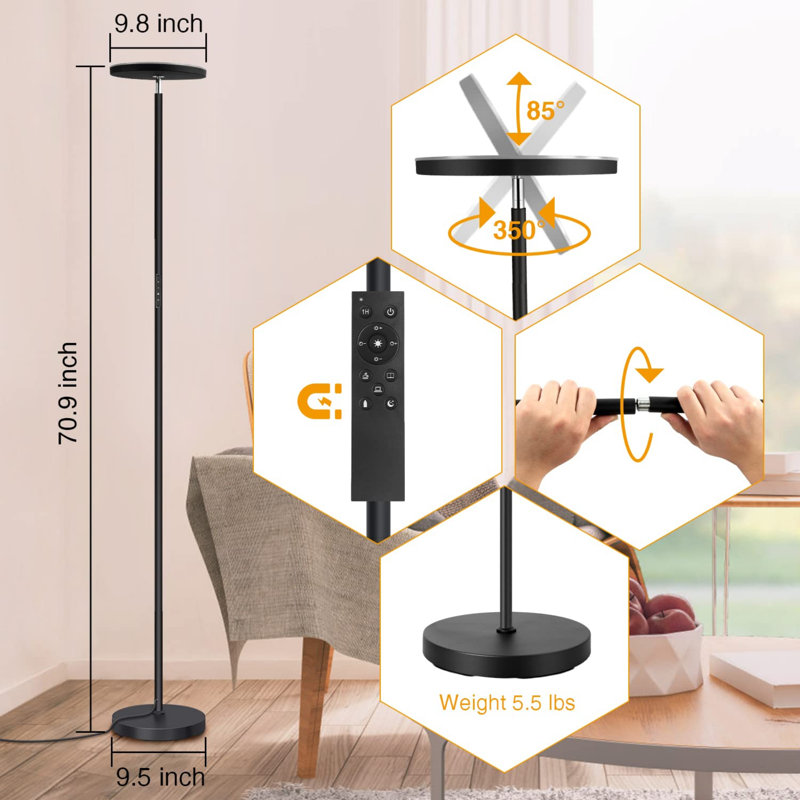 Trivian 70.9'' Black LED Torchiere Floor Lamp
