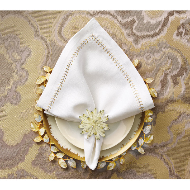 Herringbone Linen Napkin, White/Gold/Silver