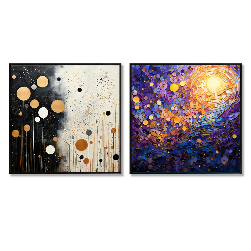 Celenade Serade - Ensemble de 2 collages abstraits carrés, Cadre flottant noir, H 16 po x l 33 po