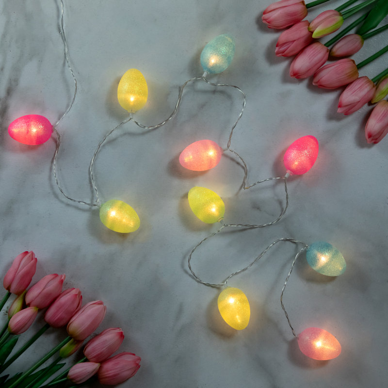 Guirlande de 10 œufs de Pâques multicolores à paillettes multicolores avec fil DEL transparent de 4,5 pi
