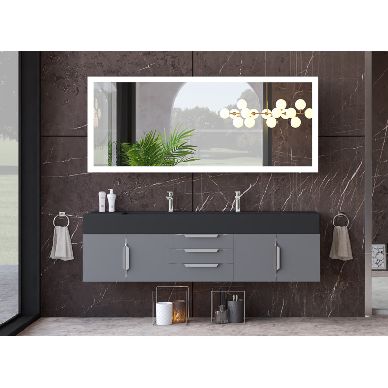 Nile 72" Wall-Mounted Single Bathroom Vanity Set, Chrome, Black, Gray